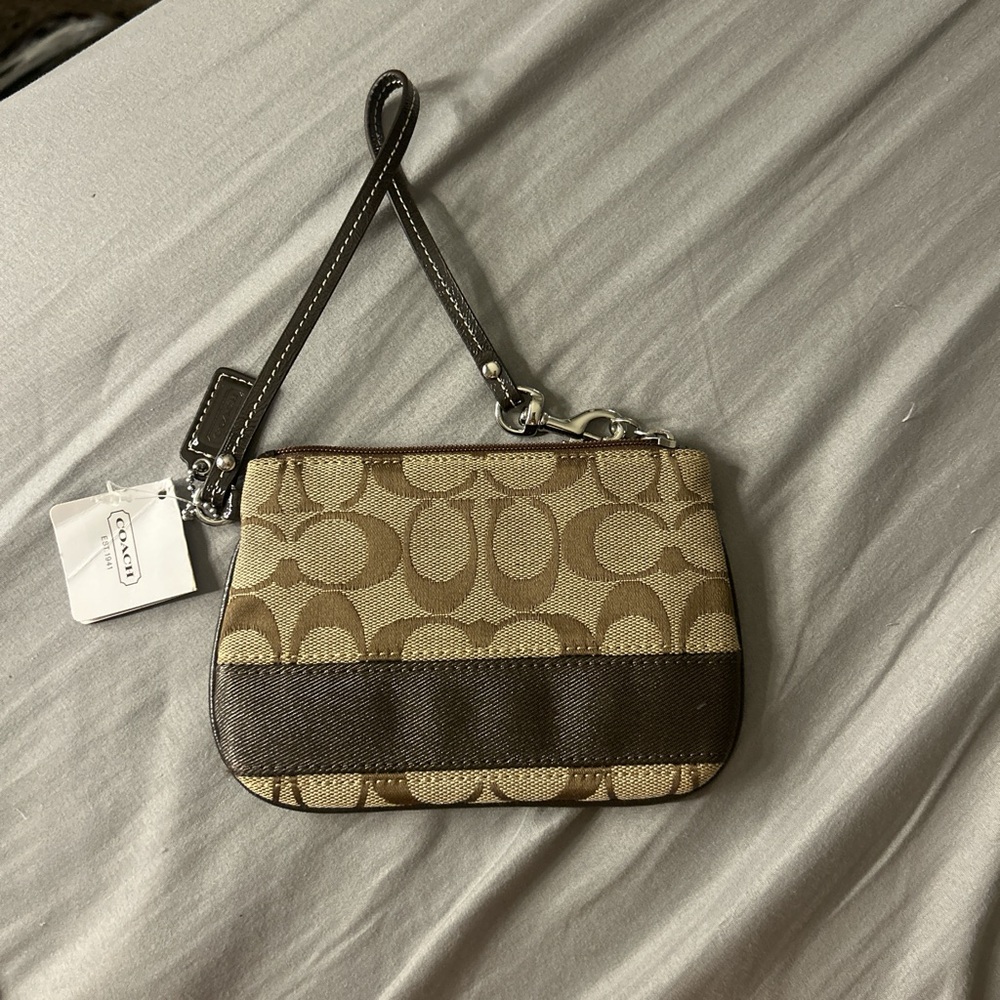 Coach Tan and Brown Signature Wristlet
